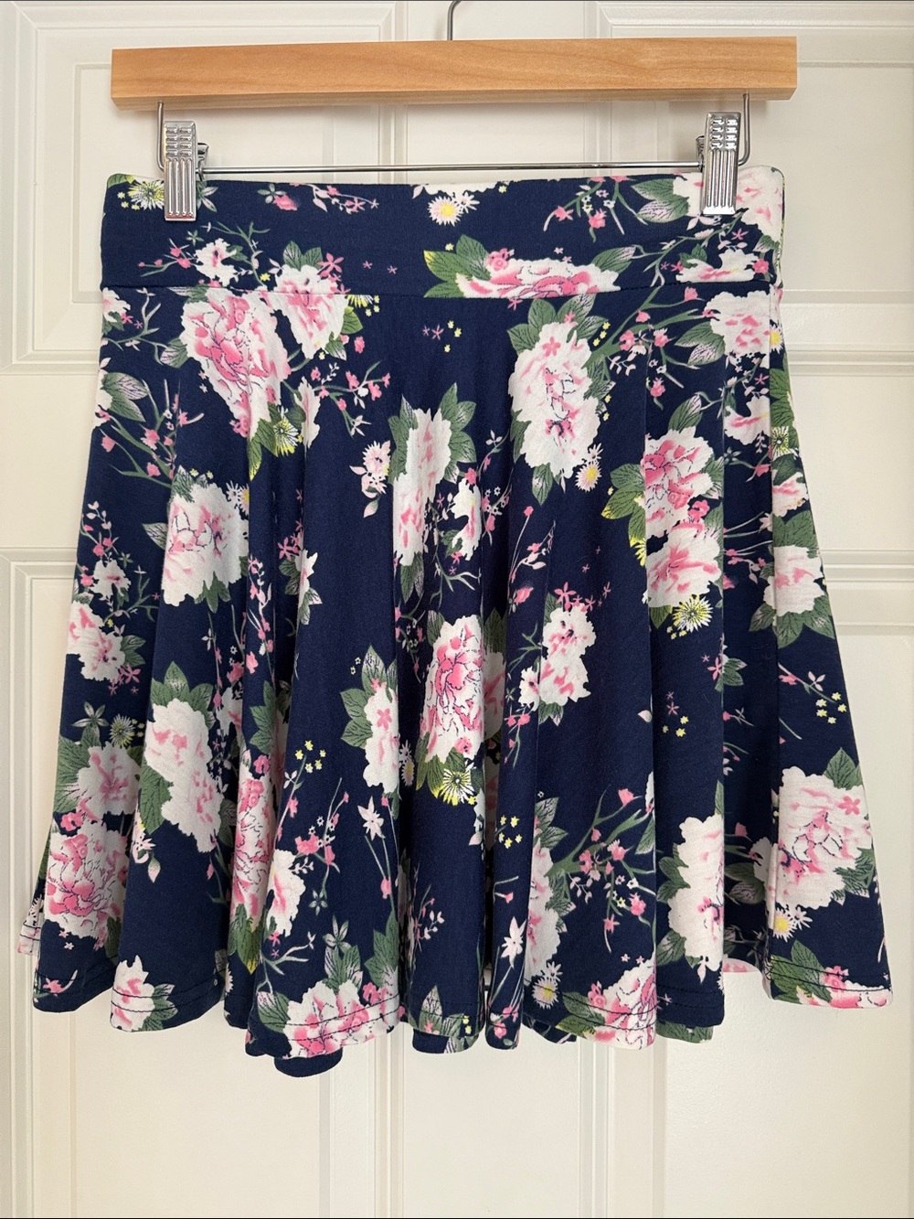 Navy Floral Mini Skirt - Pink & Green Bloom